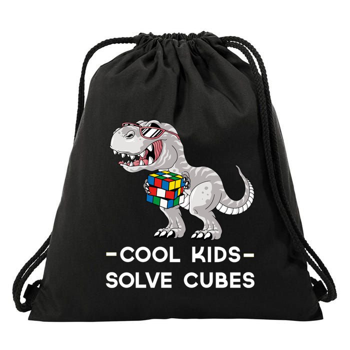 Cool Solve Cubes Funny Speedcubing Dinosaur Math Lover Cool Gift Drawstring Bag