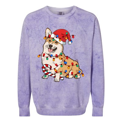 Corgi Santa Christmas Lights Xmas Dog Lover Merry Corgmas Colorblast Crewneck Sweatshirt