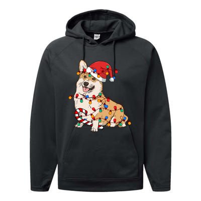 Corgi Santa Christmas Lights Xmas Dog Lover Merry Corgmas Performance Fleece Hoodie