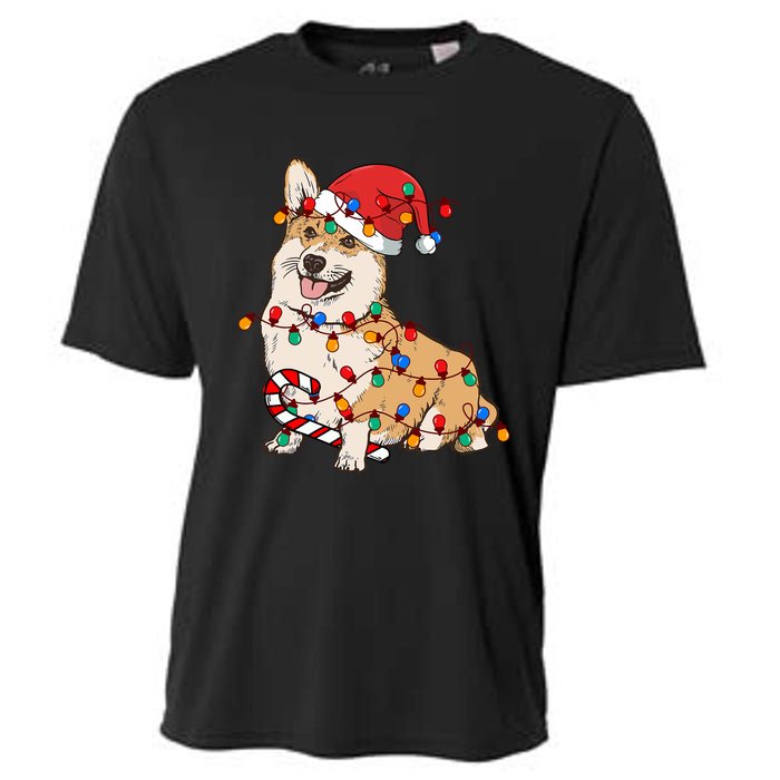 Corgi Santa Christmas Lights Xmas Dog Lover Merry Corgmas Cooling Performance Crew T-Shirt