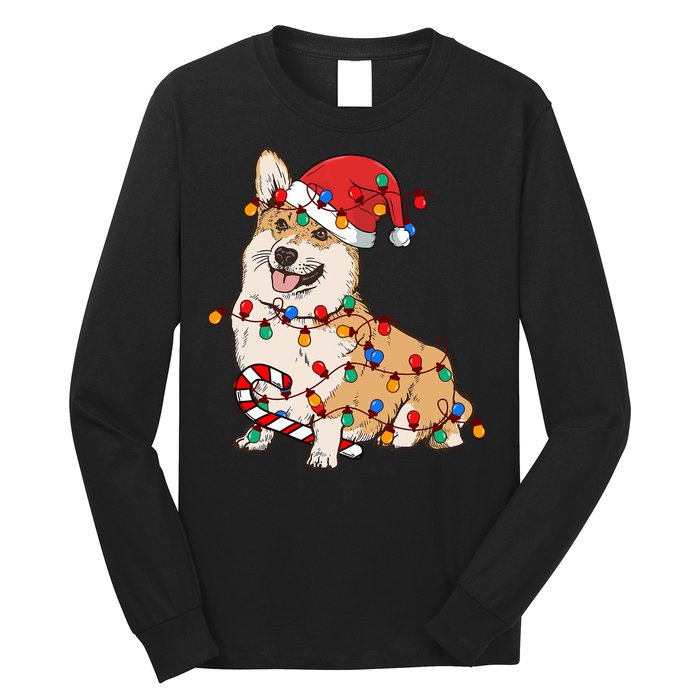 Corgi Santa Christmas Lights Xmas Dog Lover Merry Corgmas Long Sleeve Shirt