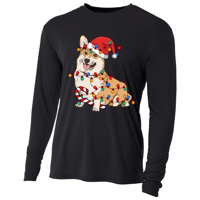 Corgi Santa Christmas Lights Xmas Dog Lover Merry Corgmas Cooling Performance Long Sleeve Crew