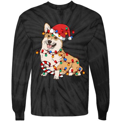 Corgi Santa Christmas Lights Xmas Dog Lover Merry Corgmas Tie-Dye Long Sleeve Shirt