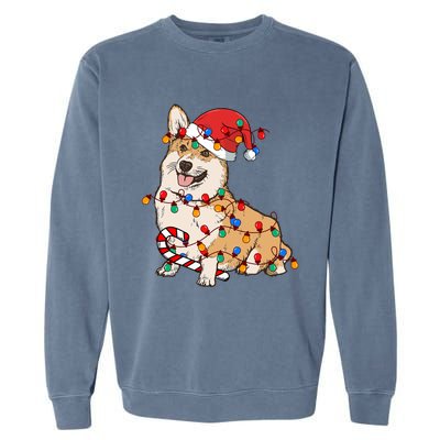 Corgi Santa Christmas Lights Xmas Dog Lover Merry Corgmas Garment-Dyed Sweatshirt