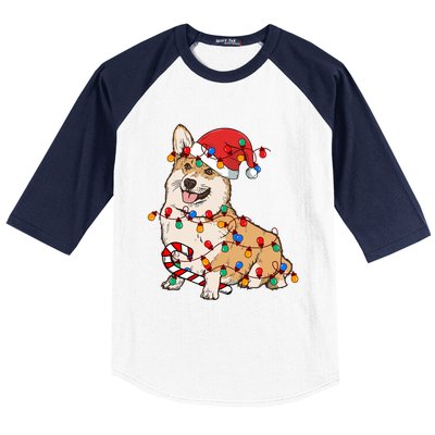 Corgi Santa Christmas Lights Xmas Dog Lover Merry Corgmas Baseball Sleeve Shirt