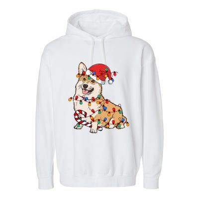 Corgi Santa Christmas Lights Xmas Dog Lover Merry Corgmas Garment-Dyed Fleece Hoodie