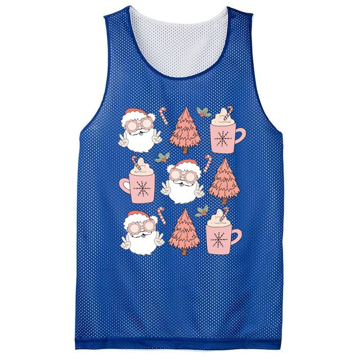 Christmas Santa Claus Face Xmas Tree Pajama Retro Vintage Meaningful Gift Mesh Reversible Basketball Jersey Tank