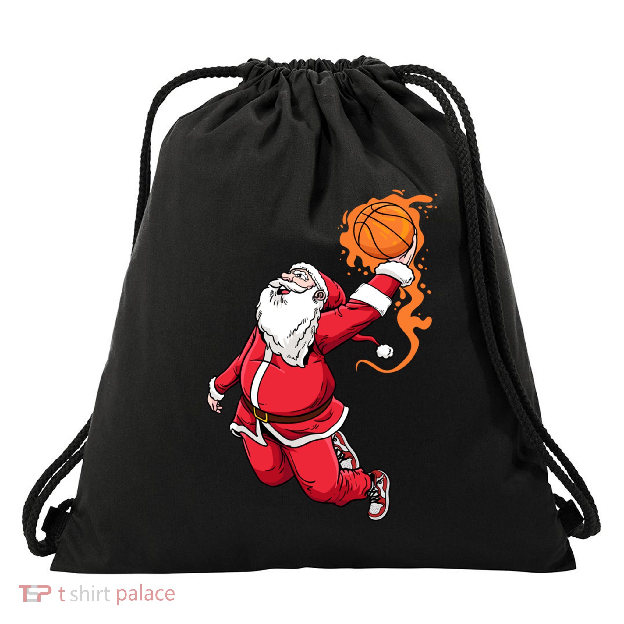 Christmas Santa Claus Dunking Xmas Holiday Basketball Player Gift Drawstring Bag