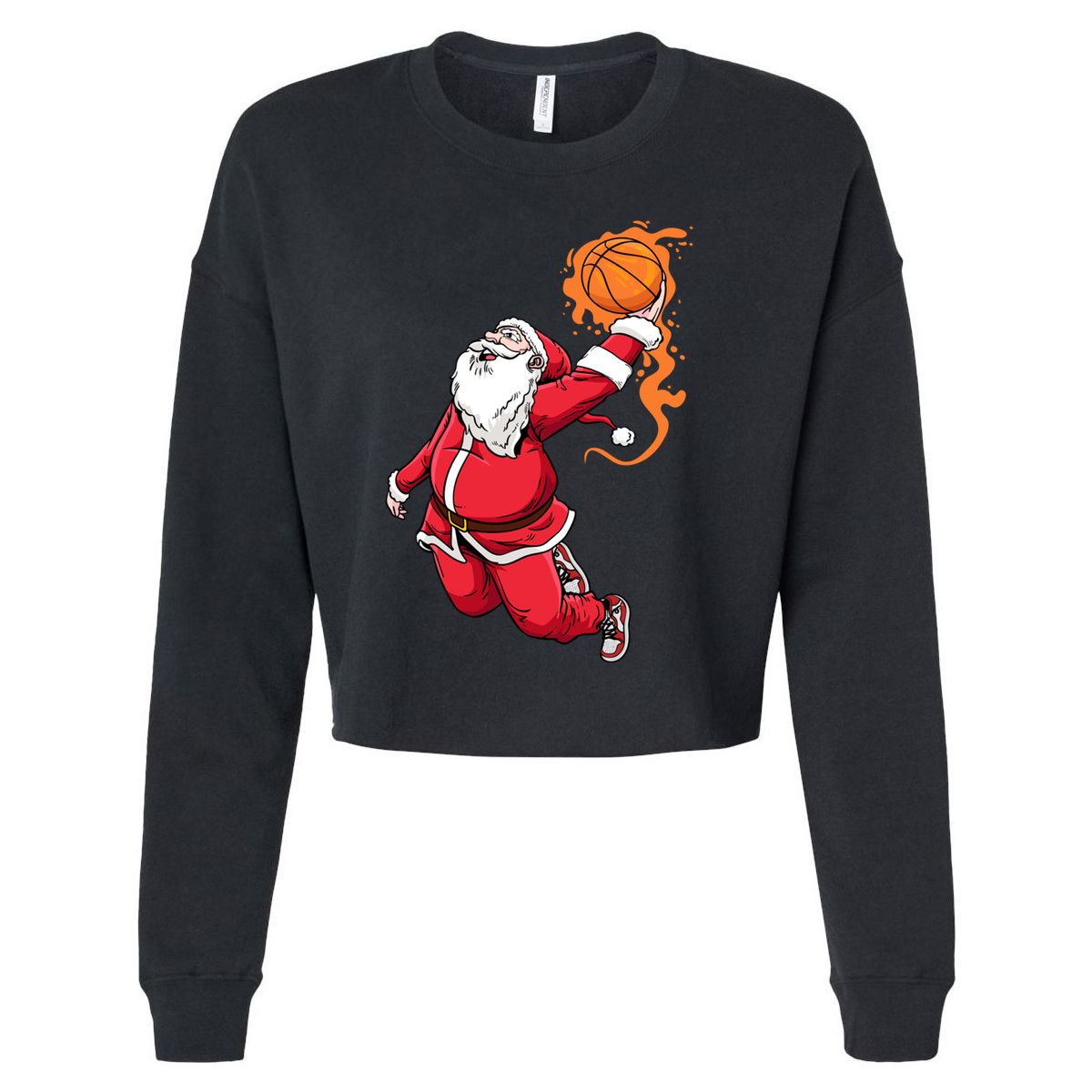 Christmas Santa Claus Dunking Xmas Holiday Basketball Player Gift Cropped Pullover Crew