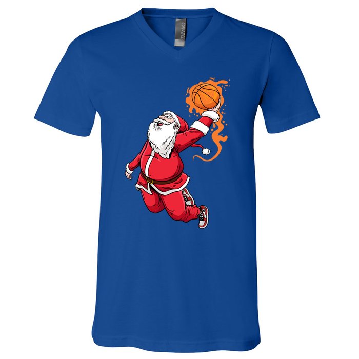 Christmas Santa Claus Dunking Xmas Holiday Basketball Player Gift V-Neck T-Shirt