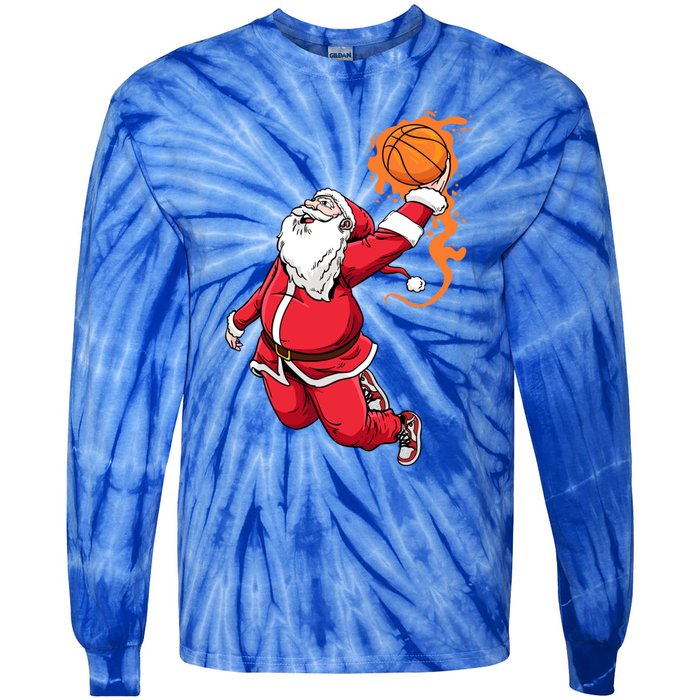 Christmas Santa Claus Dunking Xmas Holiday Basketball Player Gift Tie-Dye Long Sleeve Shirt