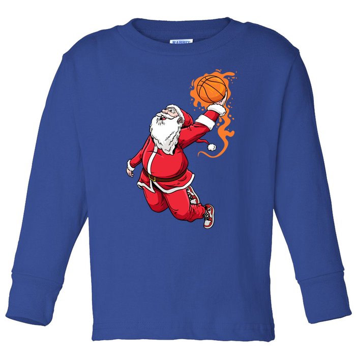 Christmas Santa Claus Dunking Xmas Holiday Basketball Player Gift Toddler Long Sleeve Shirt