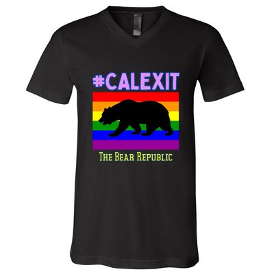California Secession Calexit Bear Republic V-Neck T-Shirt