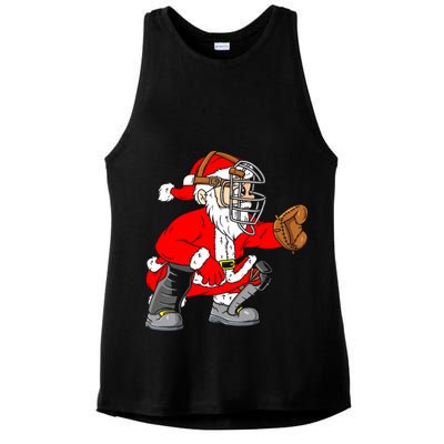 Christmas Santa Claus Baseball Catcher Ladies PosiCharge Tri-Blend Wicking Tank