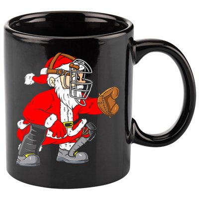 Christmas Santa Claus Baseball Catcher 11oz C Handle Ceramic Mug