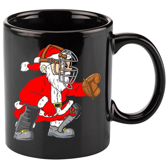 Christmas Santa Claus Baseball Catcher 11oz C Handle Ceramic Mug