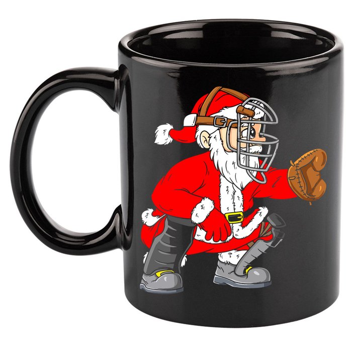 Christmas Santa Claus Baseball Catcher 11oz C Handle Ceramic Mug