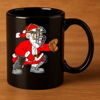 Christmas Santa Claus Baseball Catcher 11oz C Handle Ceramic Mug