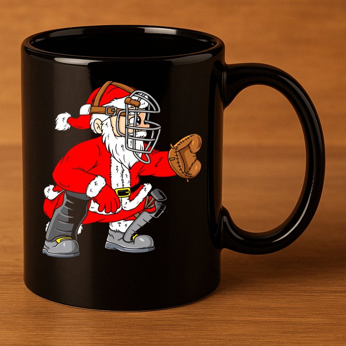 Christmas Santa Claus Baseball Catcher 11oz C Handle Ceramic Mug