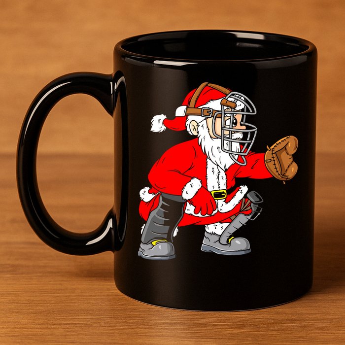 Christmas Santa Claus Baseball Catcher 11oz C Handle Ceramic Mug