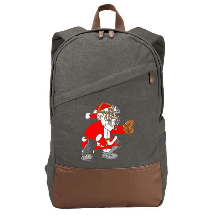 Christmas Santa Claus Baseball Catcher Cotton Canvas Backpack