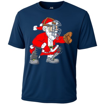 Christmas Santa Claus Baseball Catcher Cooling Performance Crew T-Shirt