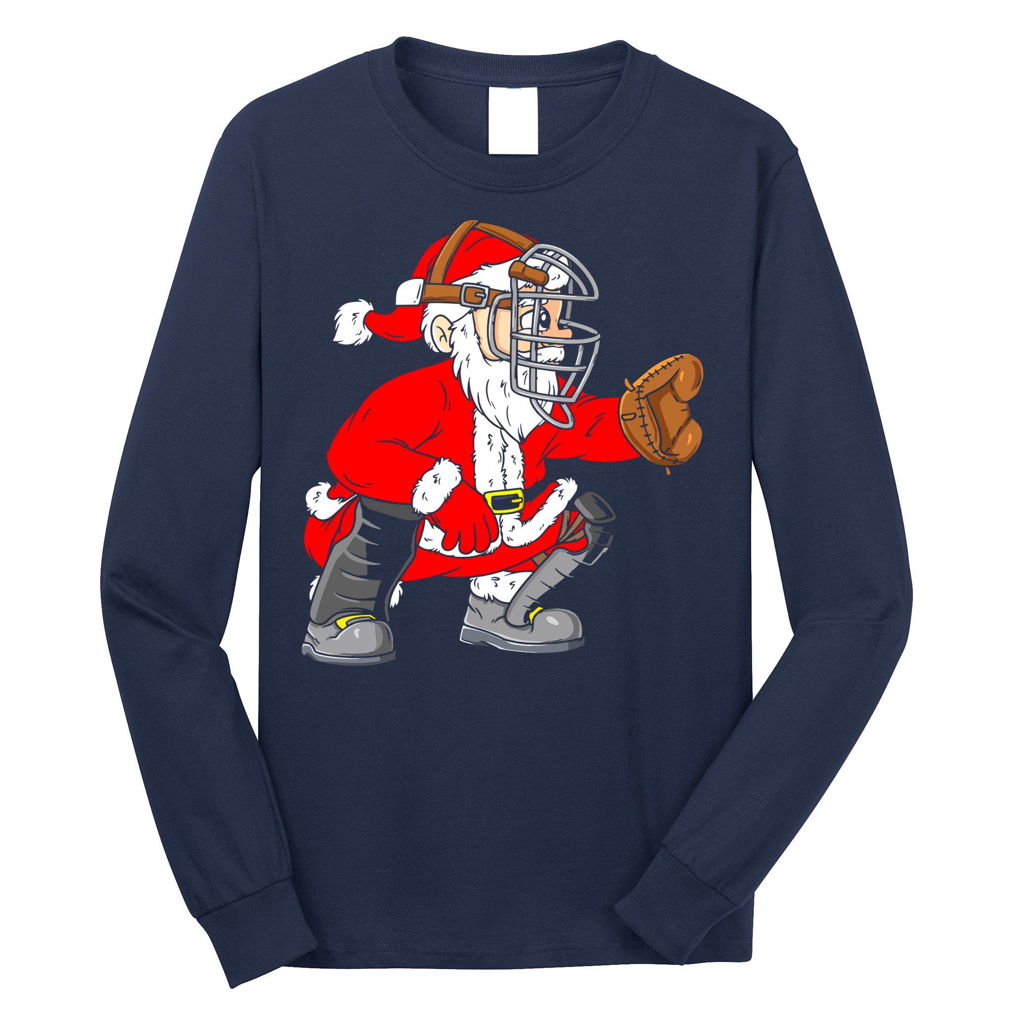Christmas Santa Claus Baseball Catcher Long Sleeve Shirt