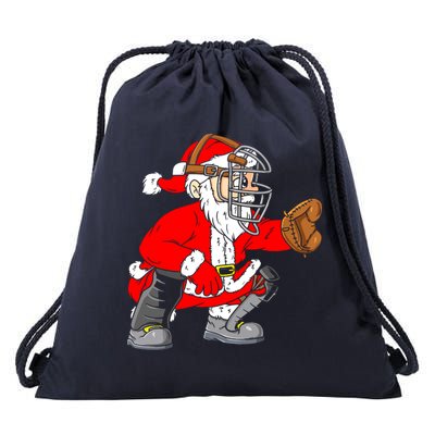 Christmas Santa Claus Baseball Catcher Drawstring Bag