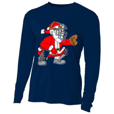 Christmas Santa Claus Baseball Catcher Cooling Performance Long Sleeve Crew