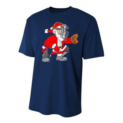 Christmas Santa Claus Baseball Catcher Youth Performance Sprint T-Shirt