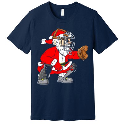 Christmas Santa Claus Baseball Catcher Premium T-Shirt