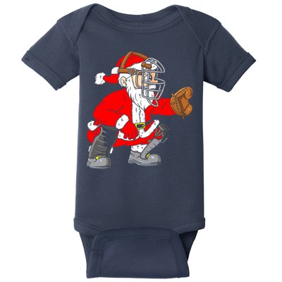 Christmas Santa Claus Baseball Catcher Baby Bodysuit