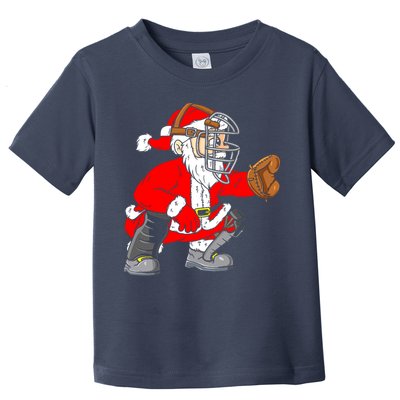 Christmas Santa Claus Baseball Catcher Toddler T-Shirt