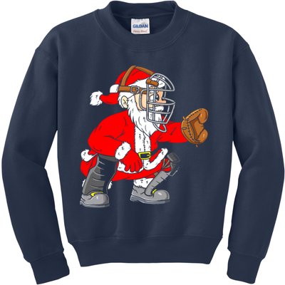 Christmas Santa Claus Baseball Catcher Kids Sweatshirt