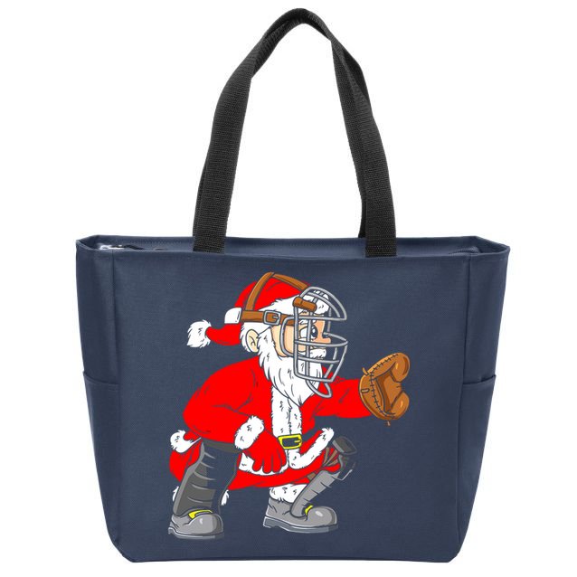 Christmas Santa Claus Baseball Catcher Zip Tote Bag
