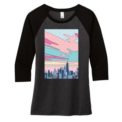 City Sunset Women's Tri-Blend 3/4-Sleeve Raglan Shirt