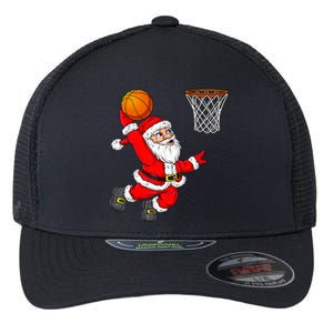 Christmas Santa Claus Dunking A Basketball Funny Xmas Flexfit Unipanel Trucker Cap