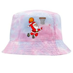 Christmas Santa Claus Dunking A Basketball Funny Xmas Tie-Dyed Bucket Hat