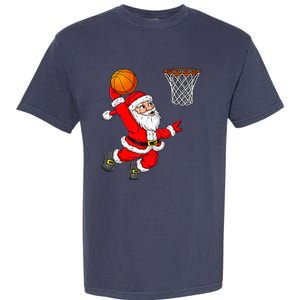 Christmas Santa Claus Dunking A Basketball Funny Xmas Garment-Dyed Heavyweight T-Shirt