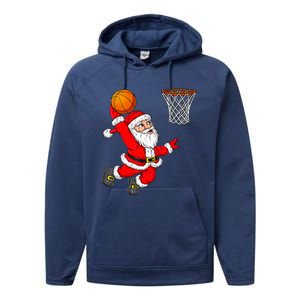 Christmas Santa Claus Dunking A Basketball Funny Xmas Performance Fleece Hoodie