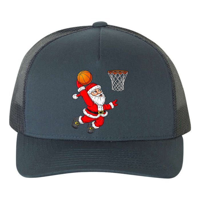 Christmas Santa Claus Dunking A Basketball Funny Xmas Yupoong Adult 5-Panel Trucker Hat