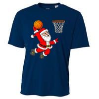 Christmas Santa Claus Dunking A Basketball Funny Xmas Cooling Performance Crew T-Shirt