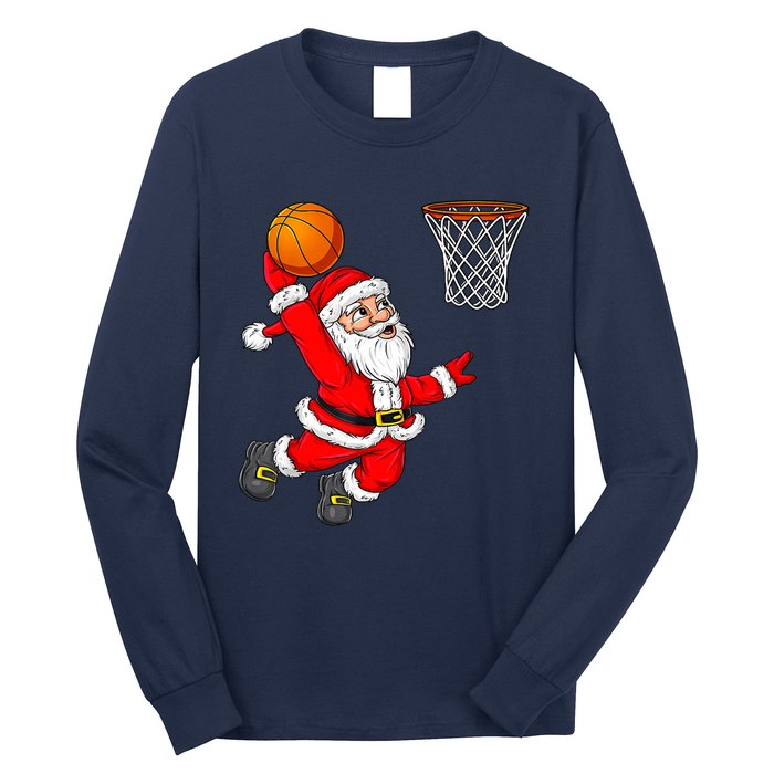 Christmas Santa Claus Dunking A Basketball Funny Xmas Long Sleeve Shirt