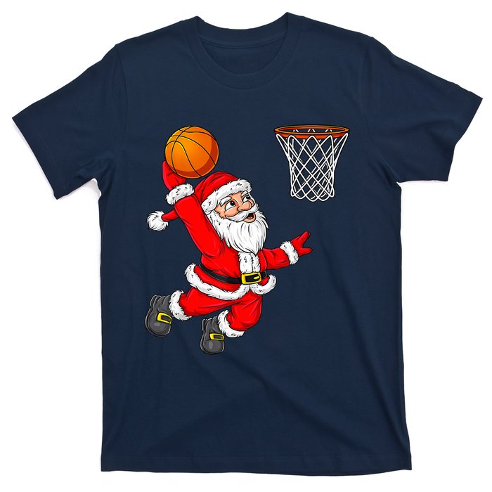 Christmas Santa Claus Dunking A Basketball Funny Xmas T-Shirt