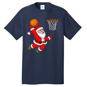 Christmas Santa Claus Dunking A Basketball Funny Xmas Tall T-Shirt