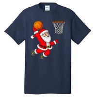 Christmas Santa Claus Dunking A Basketball Funny Xmas Tall T-Shirt