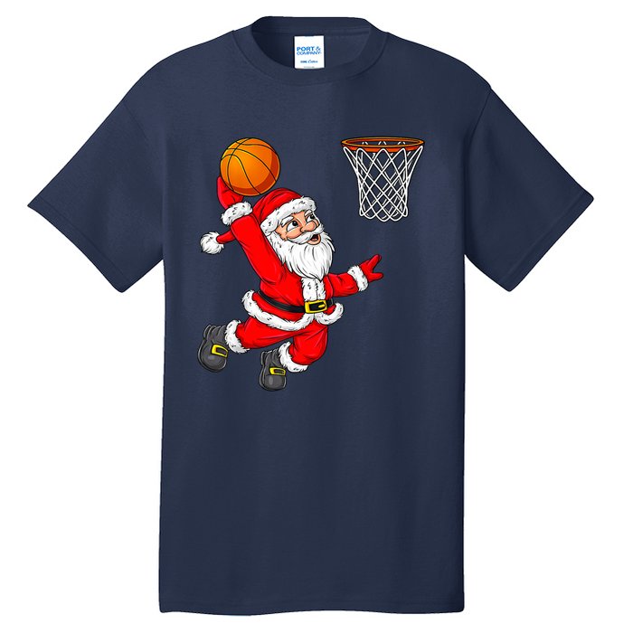 Christmas Santa Claus Dunking A Basketball Funny Xmas Tall T-Shirt