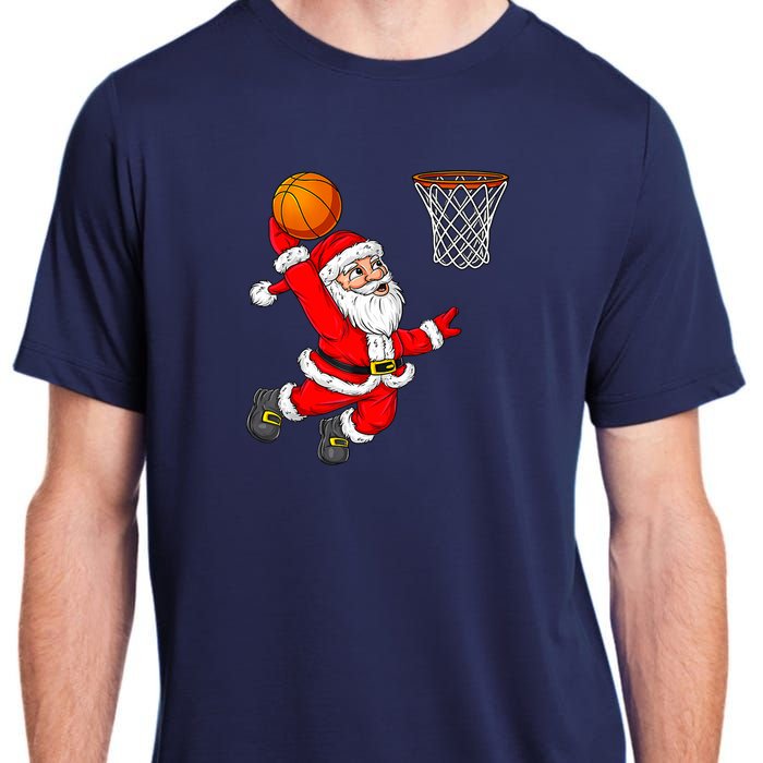 Christmas Santa Claus Dunking A Basketball Funny Xmas Adult ChromaSoft Performance T-Shirt