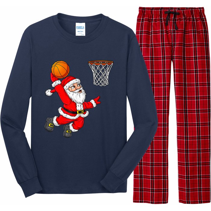 Christmas Santa Claus Dunking A Basketball Funny Xmas Long Sleeve Pajama Set