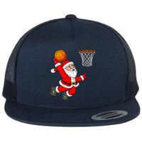 Christmas Santa Claus Dunking A Basketball Funny Xmas Flat Bill Trucker Hat